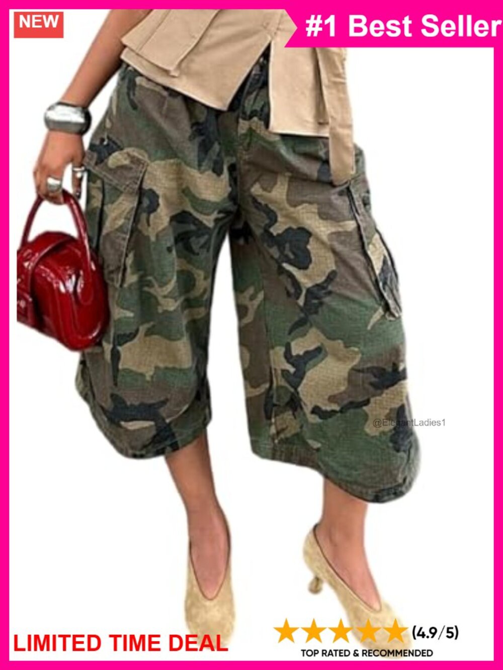 Women's Wide Leg Camo Cargo Jeans High Waist Cropped Baggy Pants